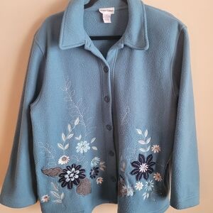 Blue Floral Button-Up Sweatshirt /Jacket Womens Size Med